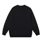 Black Cotton Motif Print Crewneck - Men's