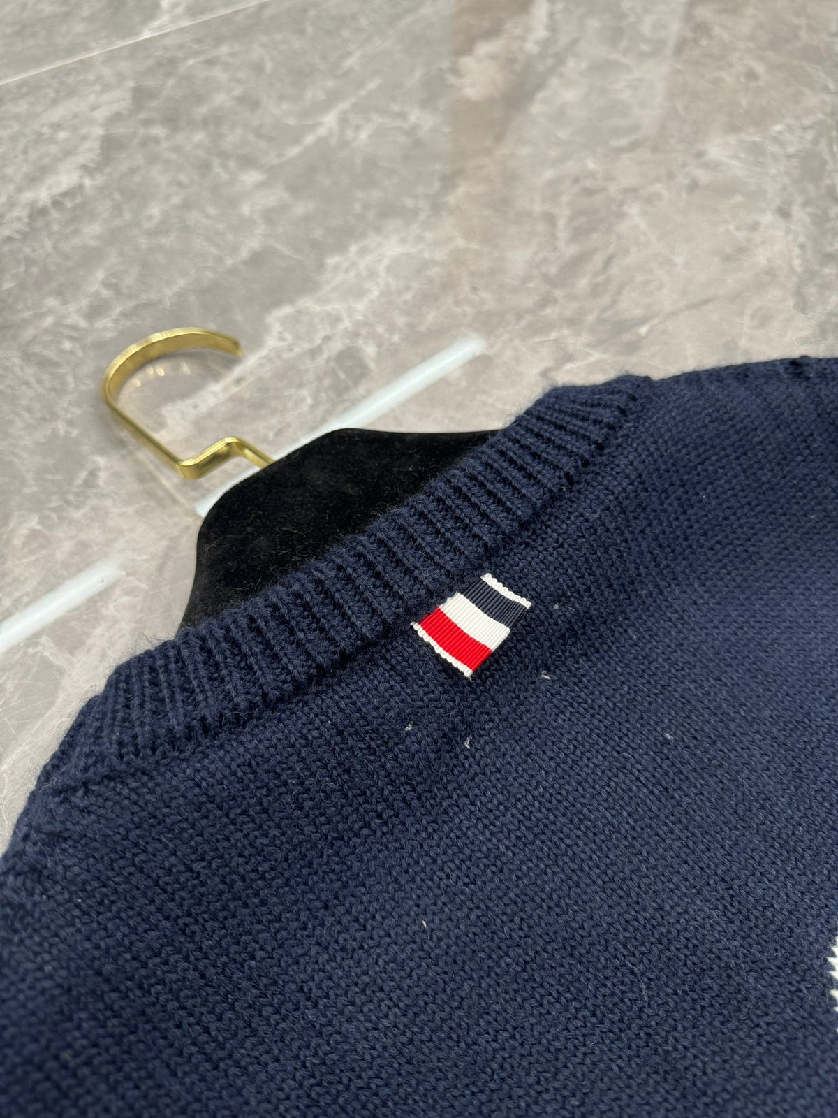 4-Bar Crewneck Navy Sweater - Men's