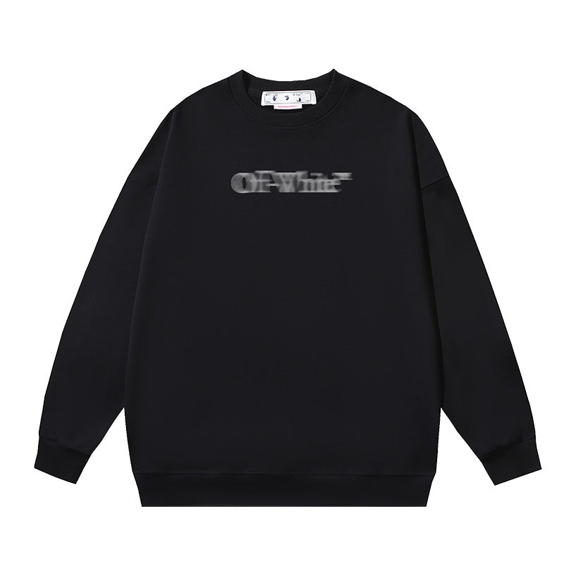 Black Cotton Text Logo Crewneck - Men's