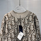 Cream Jacquard Monogram Cardigan - Men's