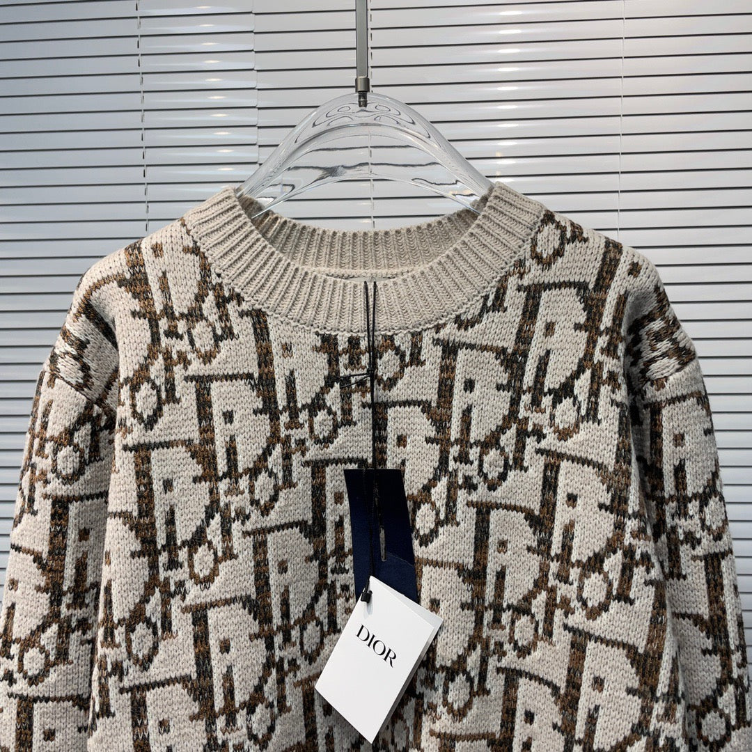 Cream Jacquard Monogram Cardigan - Men's