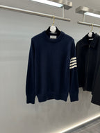 4-Bar Crewneck Navy Sweater - Men's