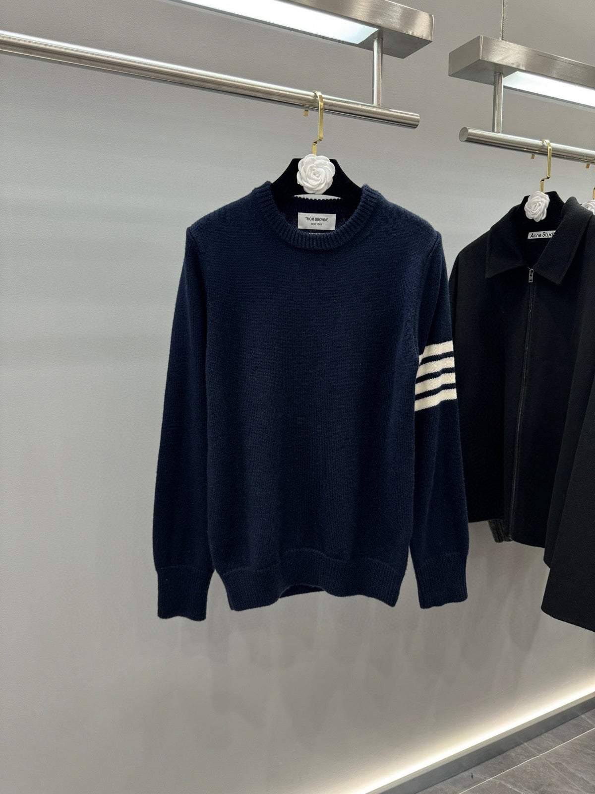 4-Bar Crewneck Navy Sweater - Men's