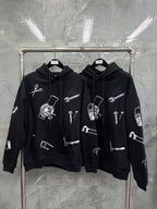 Black Cotton Print Zip-Through - Men's