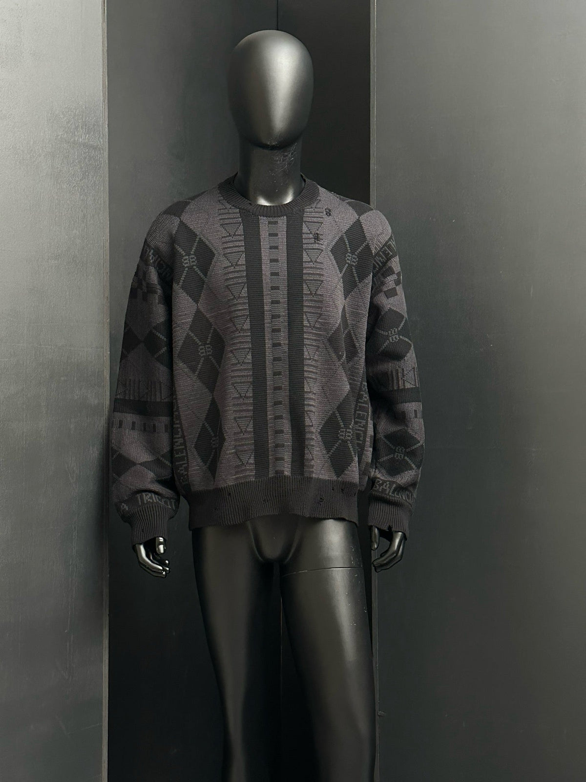 Grey Jacquard Geometric Crewneck - Men's