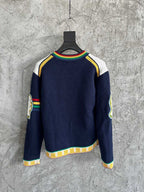 Navy Wool Crest Intarsia Crewneck - Men's