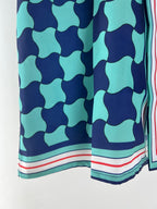 Teal Checkerboard Print Silk Shirt - Men's