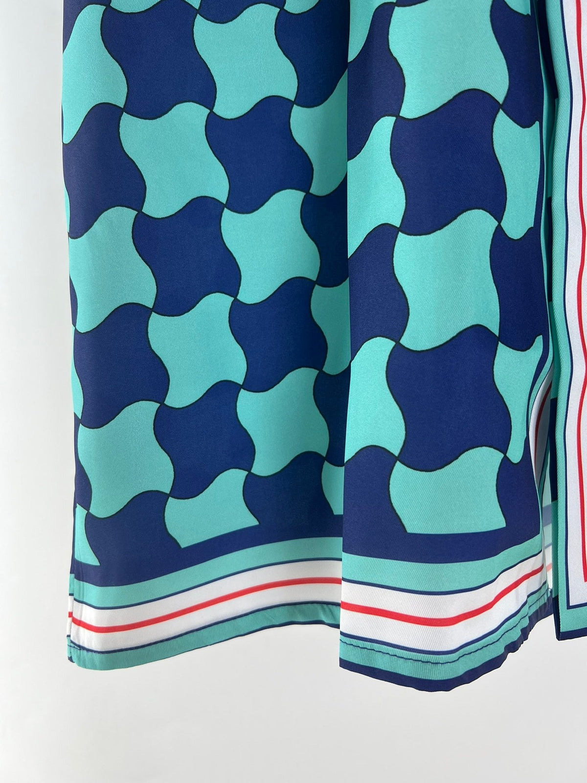 Teal Checkerboard Print Silk Shirt - Men's