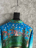 Blue Landscape Print Silk Shirt - Men's