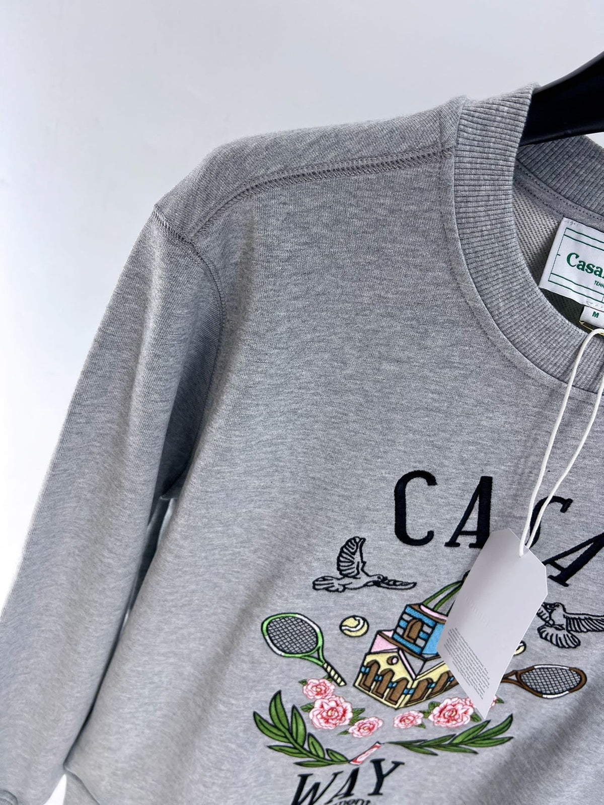 Grey Cotton Crest Graphic Crewneck - Men's