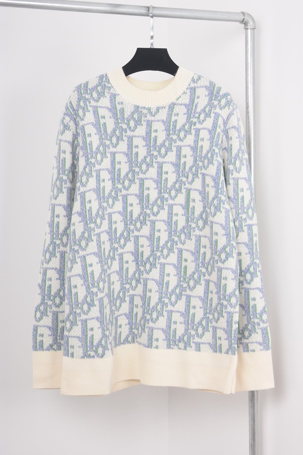 Blue Jacquard Monogram Crewneck - Men's