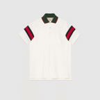 Cotton Jersey T-shirt – a cotton jersey polo shirt featuring a blue and red Web around the sleeves – LUX VERSE Luxury Designer Fashion Outlet