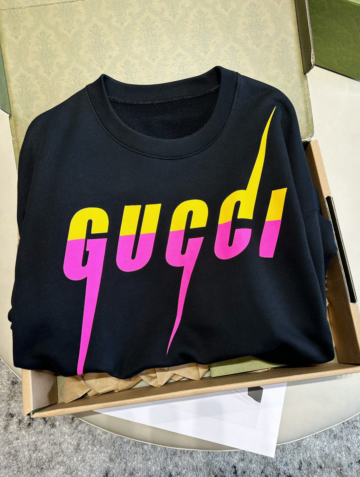Black Cotton Graphic Crewneck - Men's