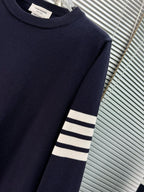 4-Bar Crewneck Cream Sweater - Men's