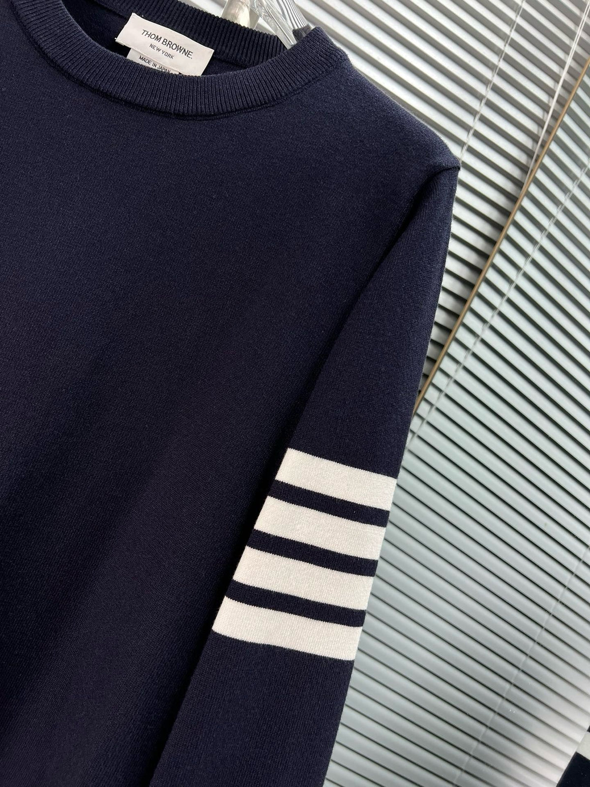 4-Bar Crewneck Cream Sweater - Men's