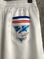 White Cotton Striped Hem Drawstring - Men's