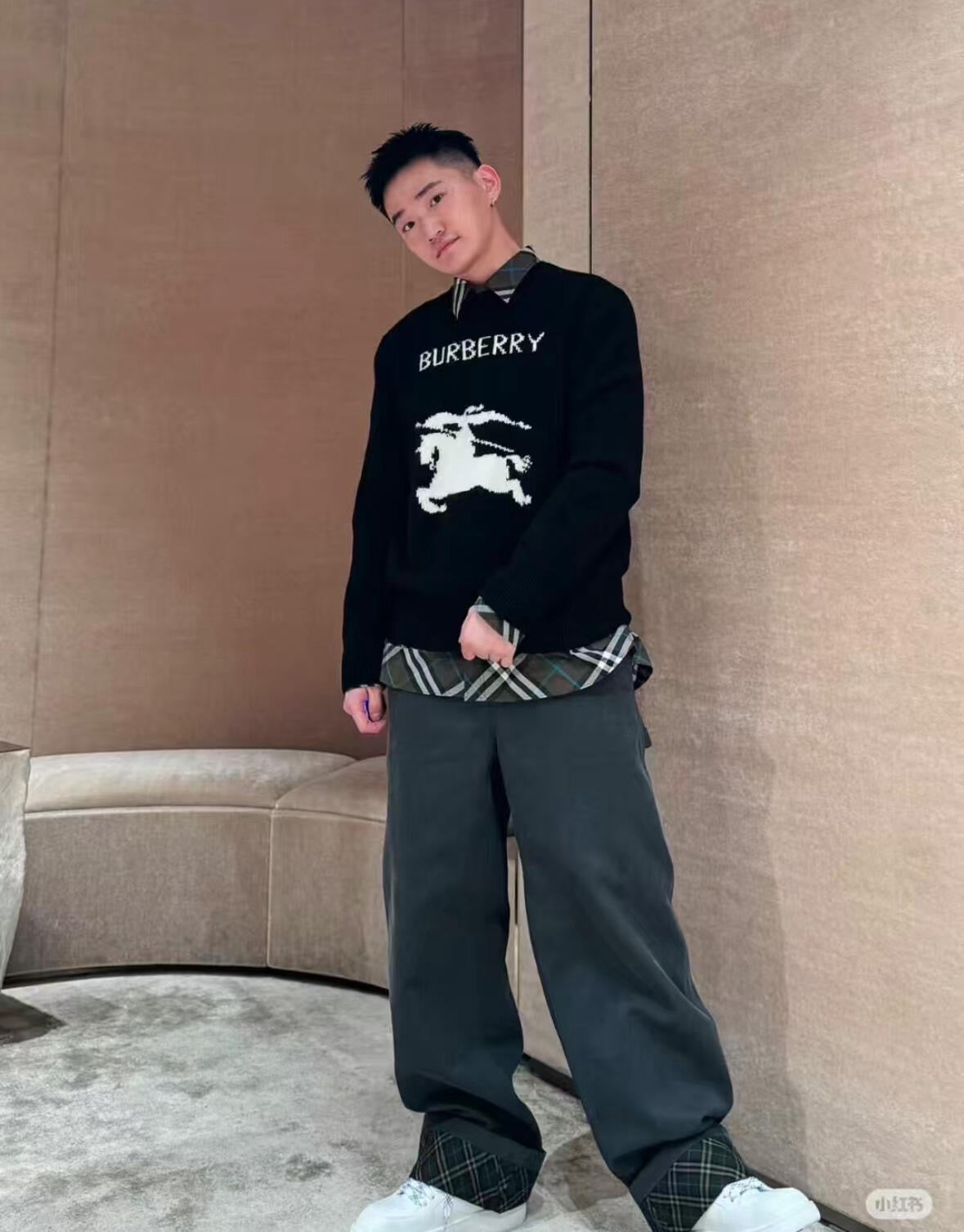 Black Wool Intarsia Crewneck - Men's