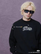 Black Cotton Chest Logo Crewneck - Men's