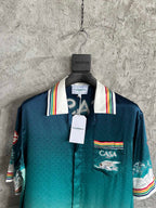 Teal Gradient Print Silk Shirt - Men's