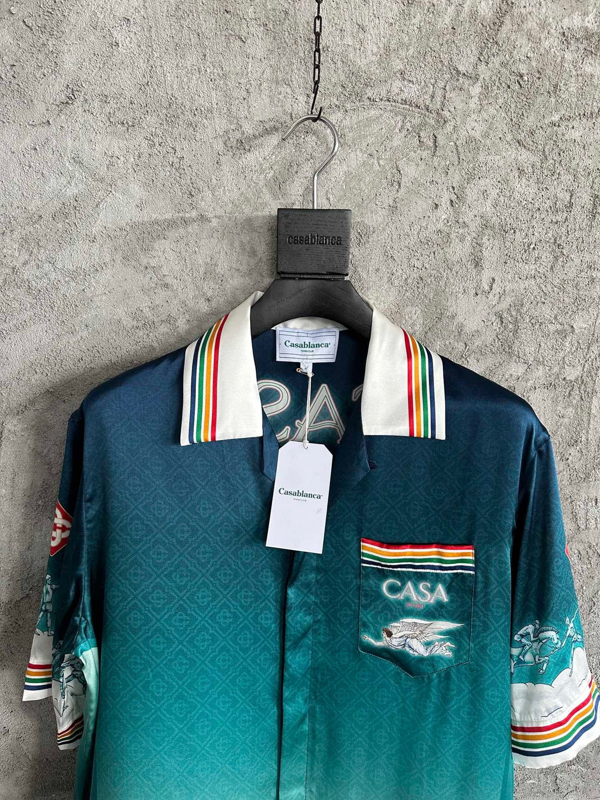 Teal Gradient Print Silk Shirt - Men's