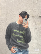 Grey Mohair Graphic Crewneck - Men's