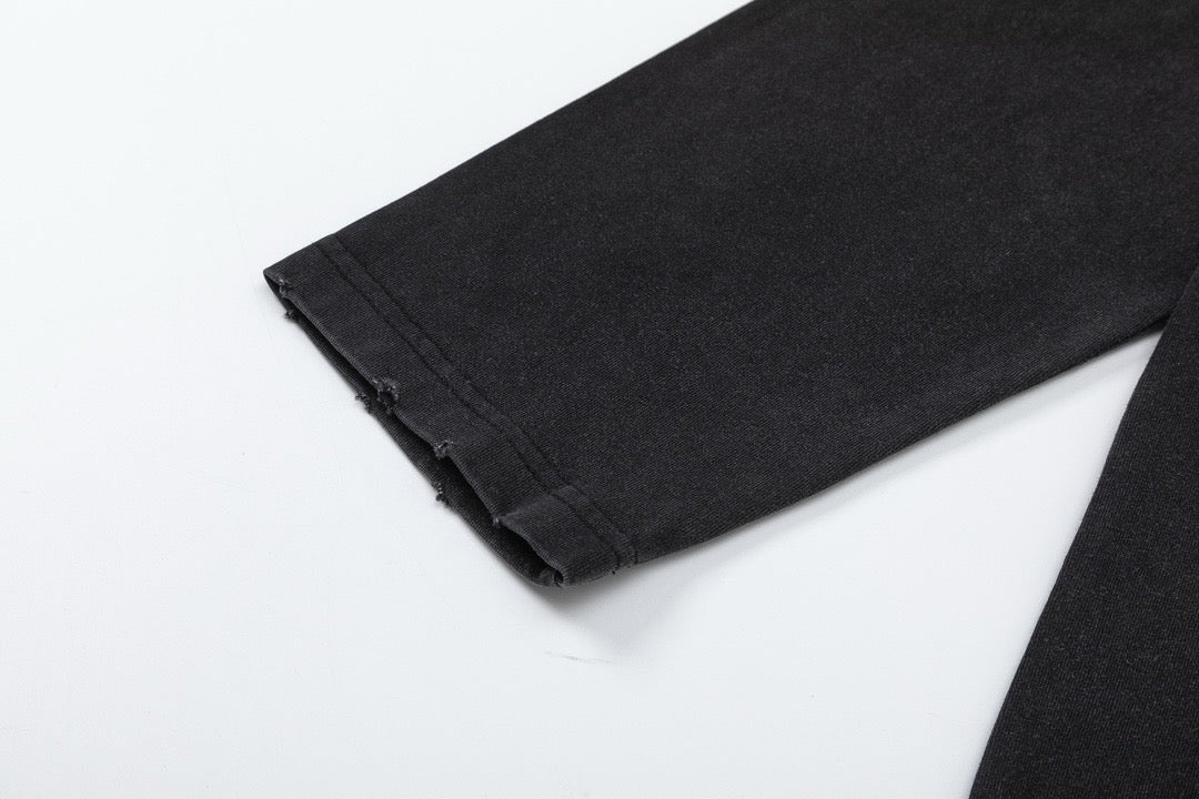 Black Cotton Motif Crewneck - Men's