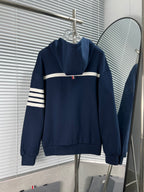 Black Cotton Bar Stripe Zip-Through - Men's