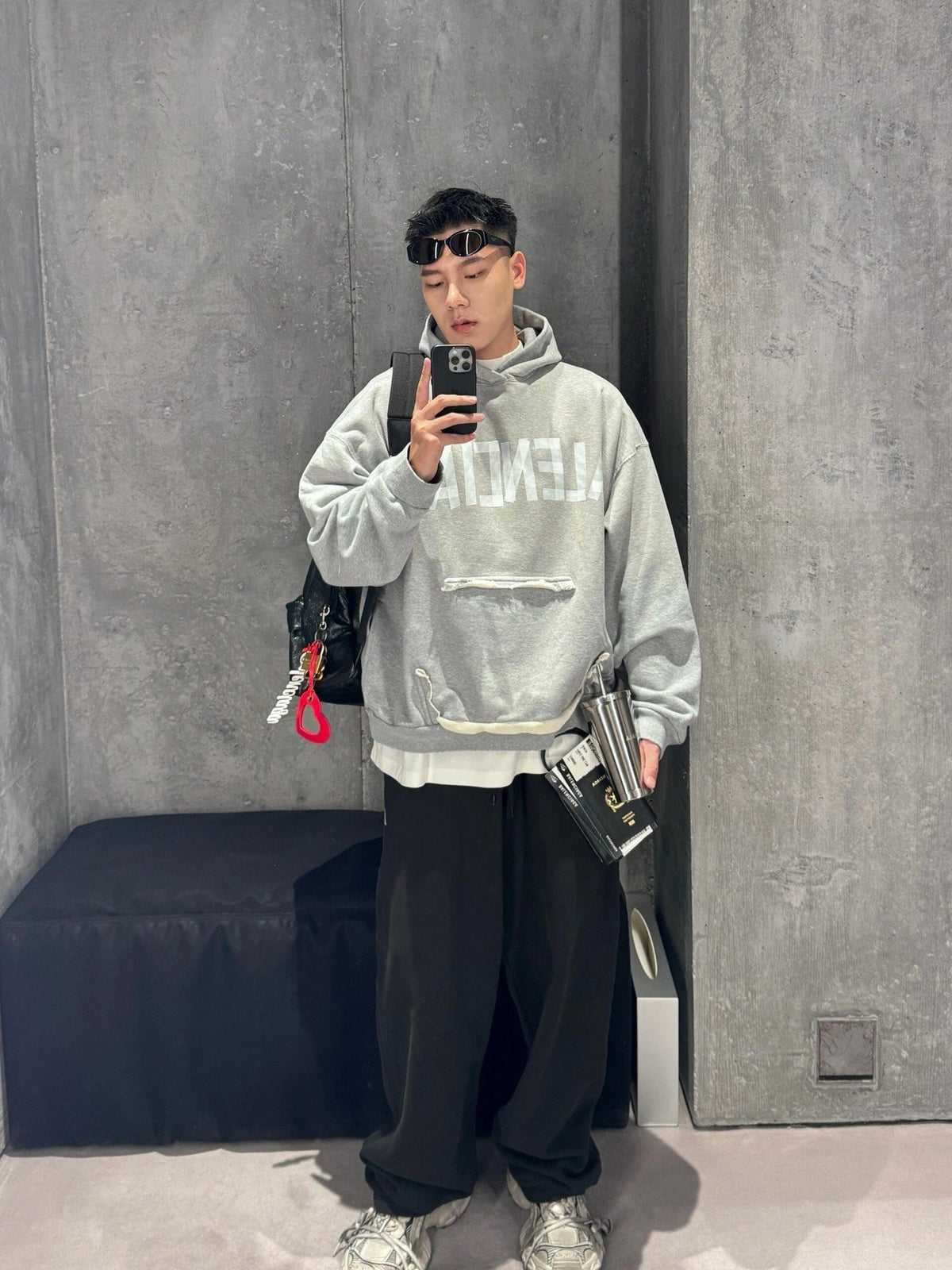 Grey Cotton Bold Text Pullover - Men's