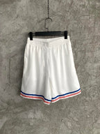 White Cotton Striped Hem Drawstring - Men's