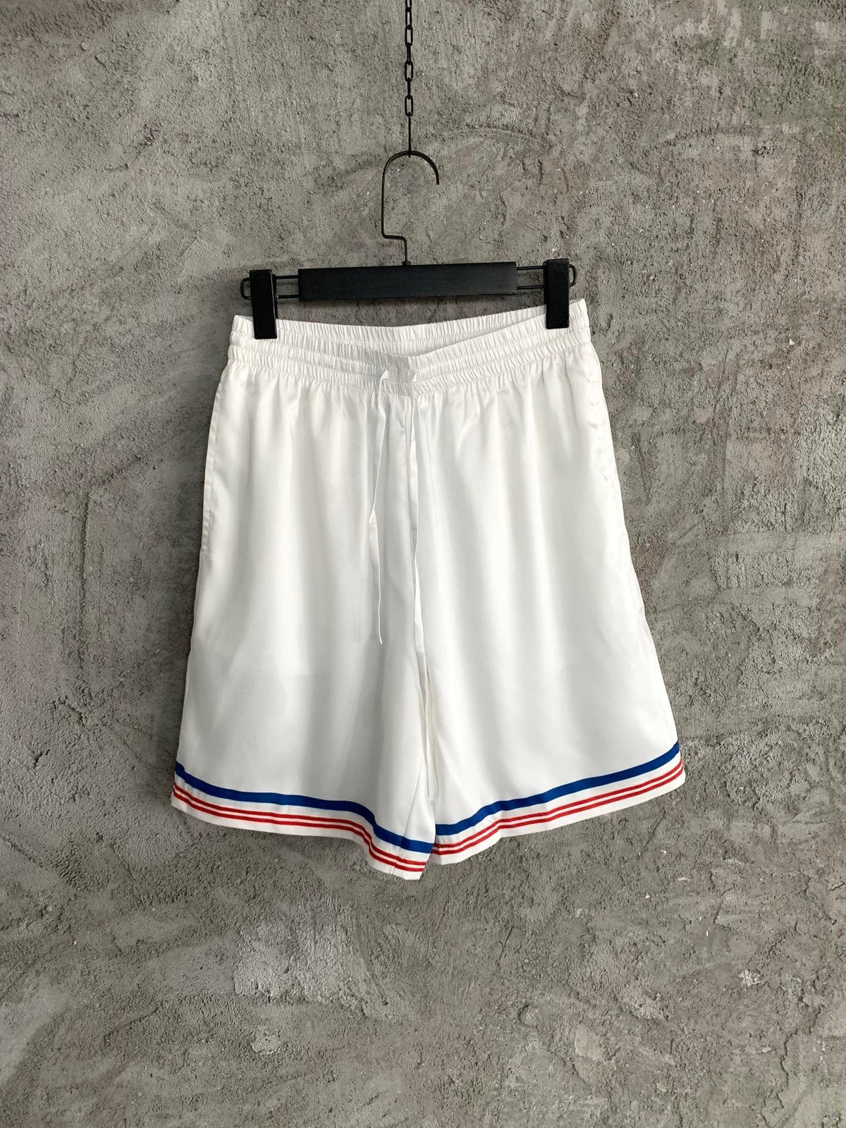 White Cotton Striped Hem Drawstring - Men's