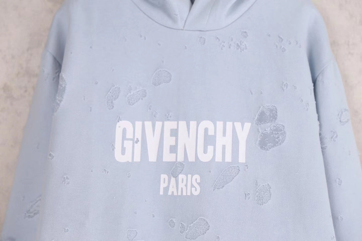 Blue Cotton Chest Text Pullover - Men's