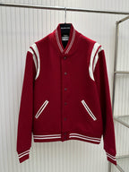 Navy Wool Striped Trim Varsity - Men's