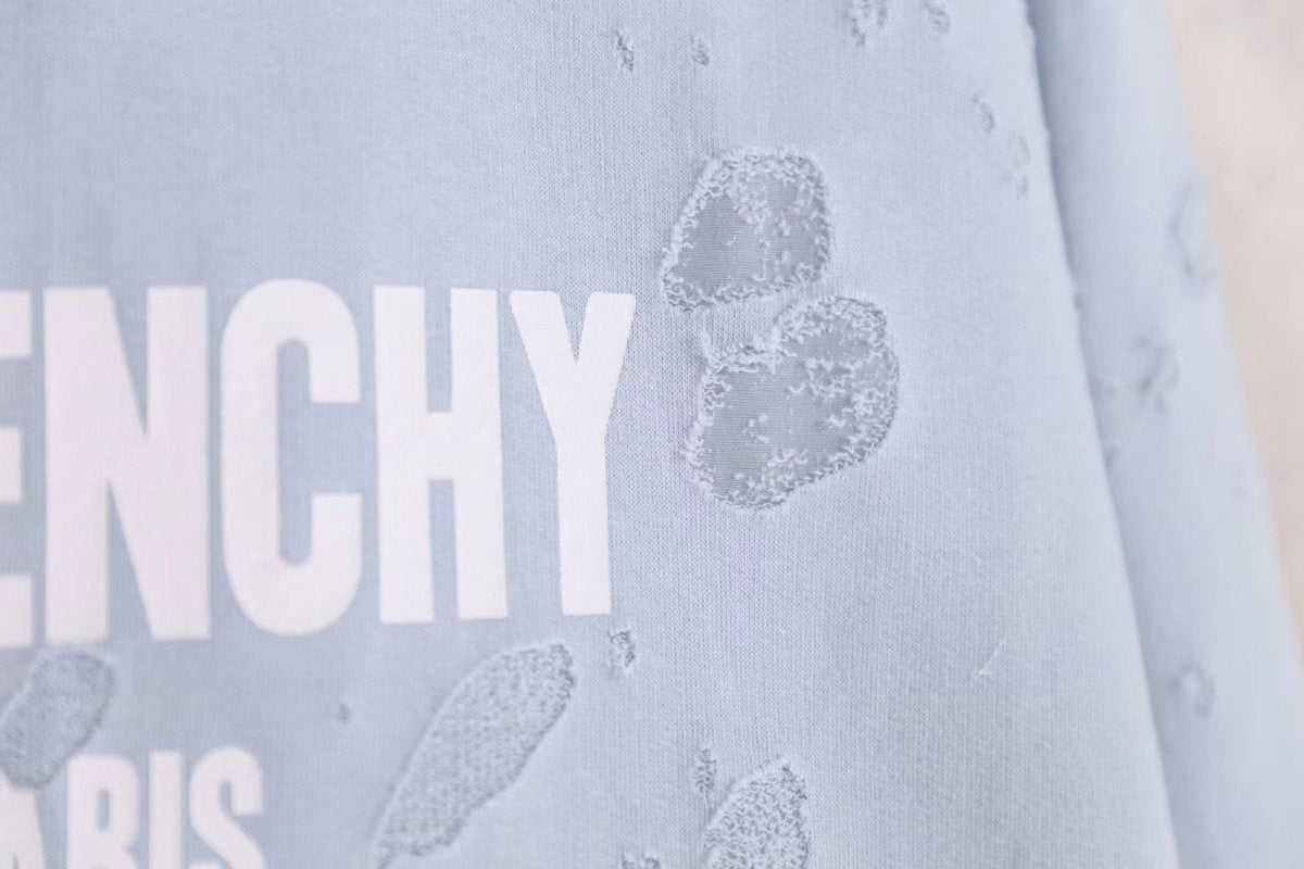 Blue Cotton Chest Text Pullover - Men's