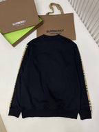 Black Cotton Check Stripe Crewneck - Men's