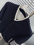Navy Wool Four-Bar Cardigan - Men's