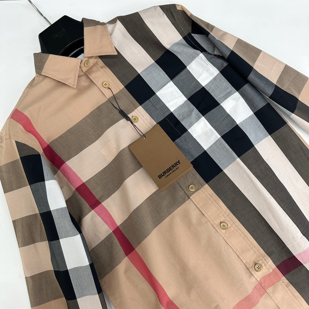 Beige Cotton Exploded Check Long-Sleeve - Men's