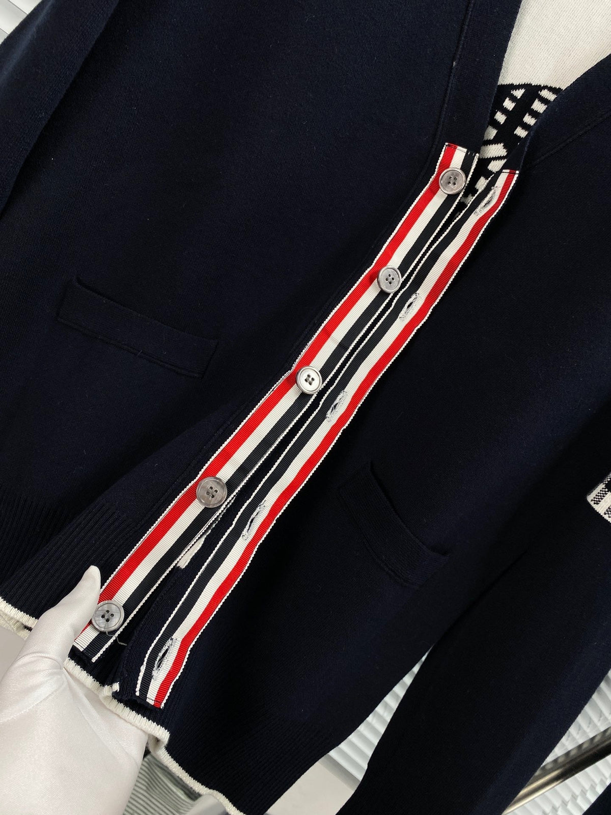 Grey Wool Bar Stripe Cardigan - Men's