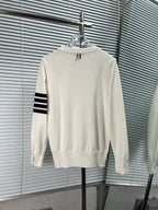 4-Bar Crewneck Cream Sweater - Men's