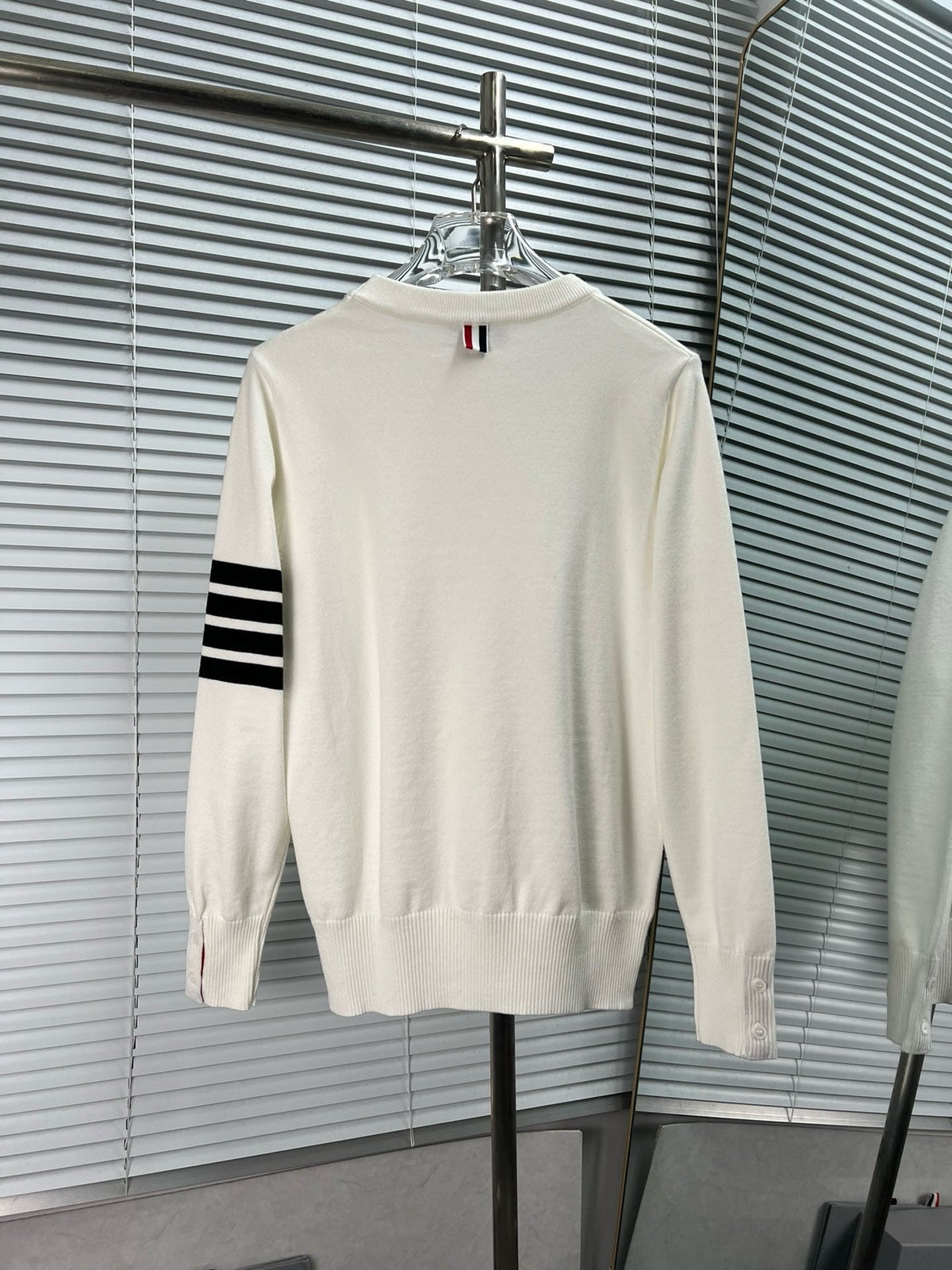 4-Bar Crewneck Cream Sweater - Men's