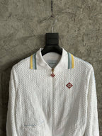 White Knit Striped Trim Blouson - Men's