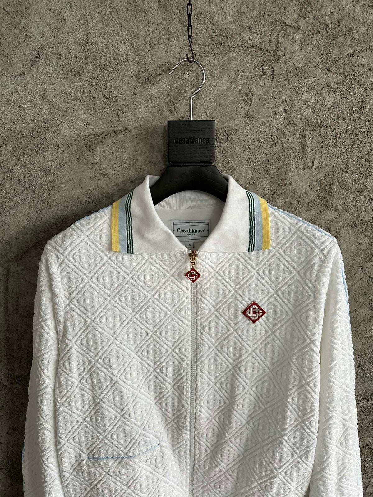 White Knit Striped Trim Blouson - Men's