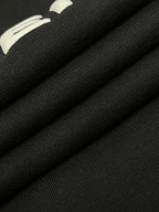 Black Cotton White Text Crewneck - Men's