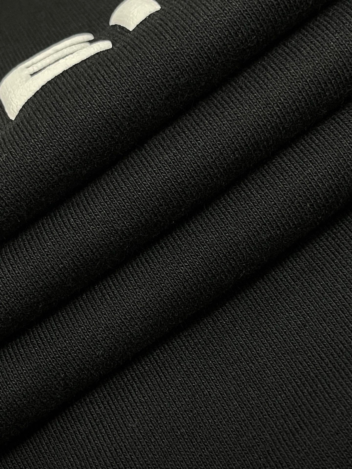 Black Cotton White Text Crewneck - Men's