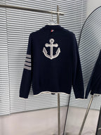 Navy Wool Four-Bar Cardigan - Men's