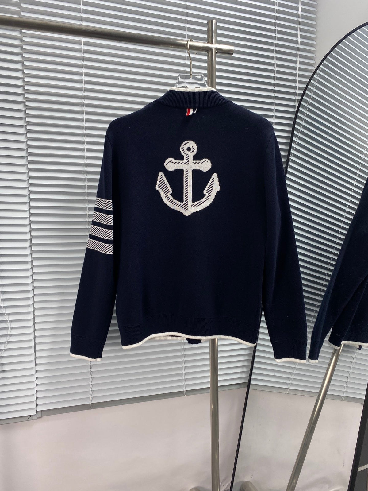 Navy Wool Four-Bar Cardigan - Men's