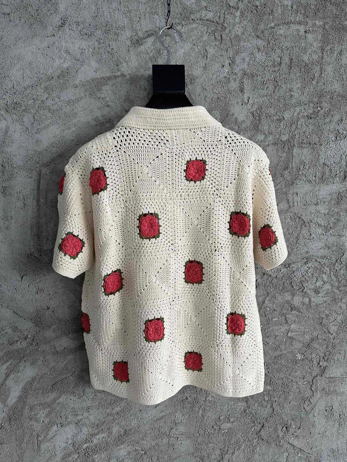 Red Square Crochet Knit Shirt - Men's