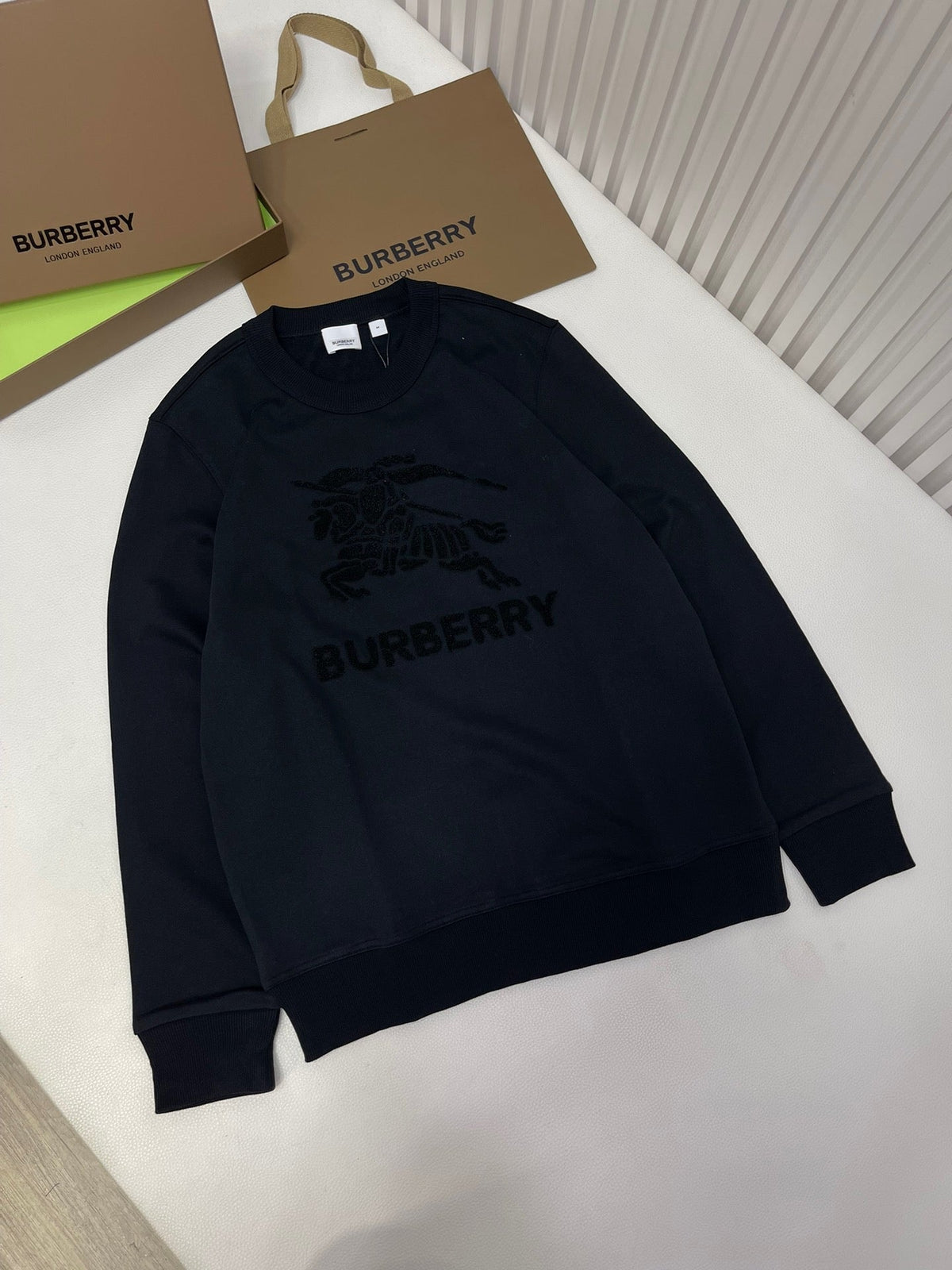Black Cotton Tonal Emblem Crewneck - Men's