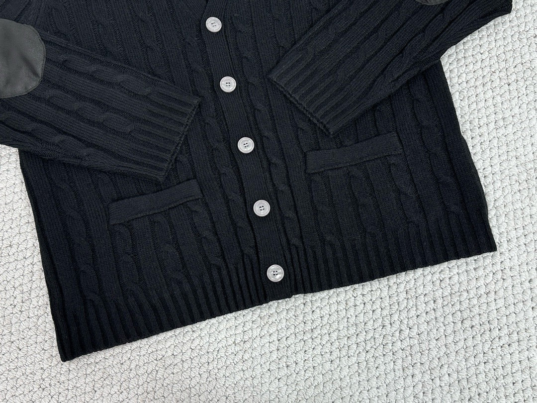 Black Wool Cable Cardigan - Men's