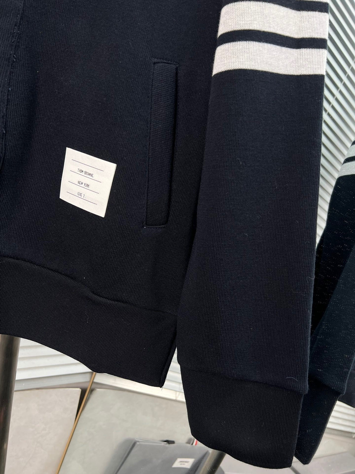 Navy Wool Four-Bar Zip-Through - Men's