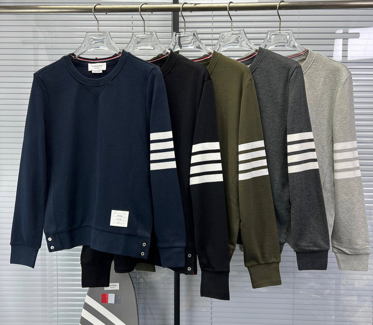 4-Bar Crewneck Navy Loopback - Men's